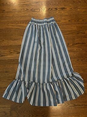 ONE OF A KIND Striped Blue Ruffle Hem Maxi Skirt